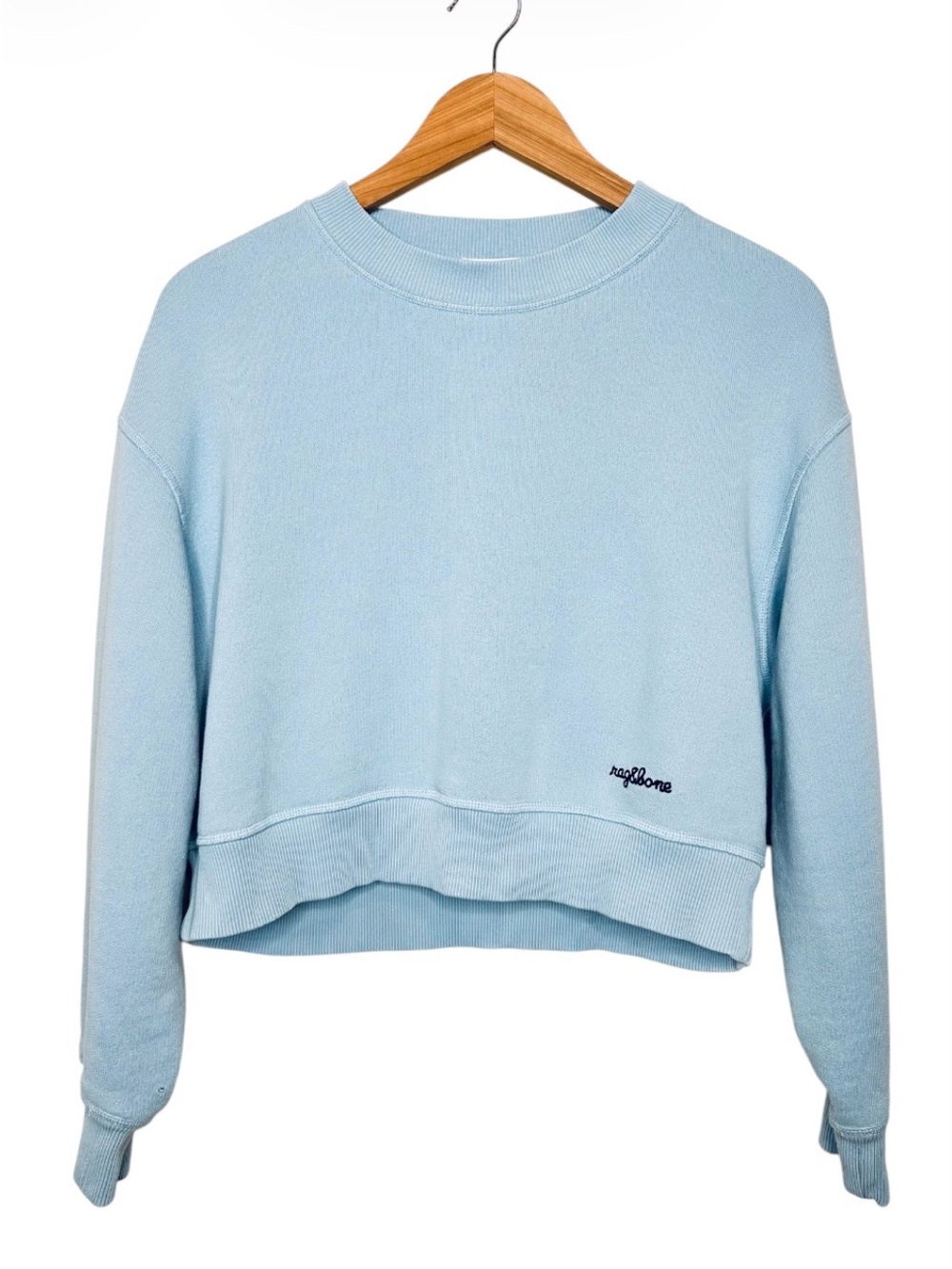 Rag & Bone Vintage Terry Sweatshirt Size Small Cropped Logo Light Blue FLAW**